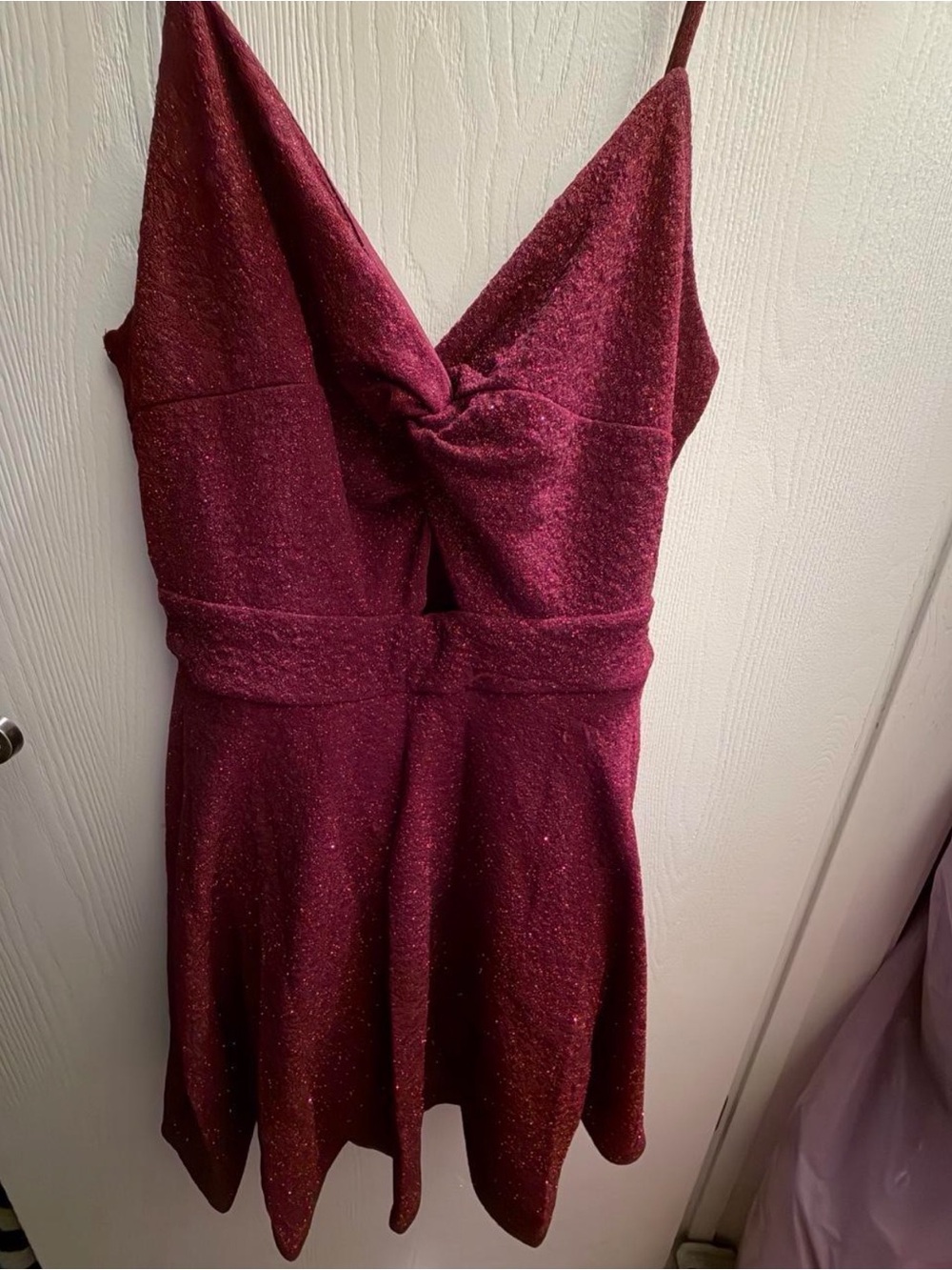 Windsor Wine Glitter Twist-Front Mini Dress